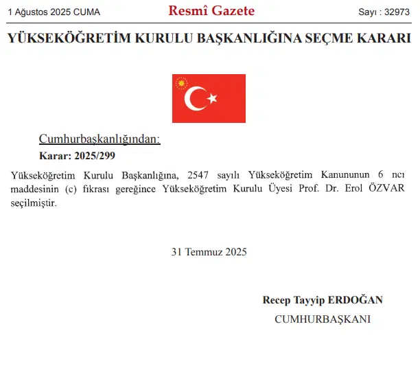 Erol Özvar yeniden YÖK Başkanlığı’na atandı