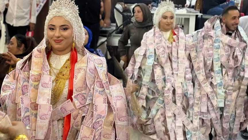 D&uuml;ğ&uuml;nde şov gibi takı t&ouml;reni! Damada para yeleği, geline 2 kilo altın |  Haberler > G&Uuml;NDEM