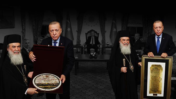 Kudüs Rum Ortodoks Patriği Giannopoulos'tan Cumhurbaşkanı Erdoğan'a anlamlı hediye