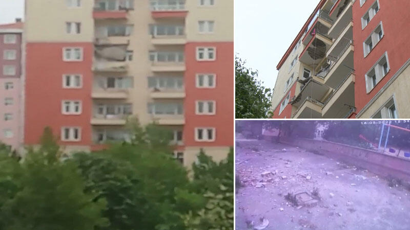 Beylikdüzü'nde 10 katlı apartmanın 2 balkonu çöktü; çökme anı güvenlik kamerasında