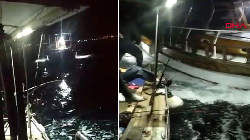 Denizi paylaşamadılar; balıkçı teknesini diğer teknenin üzerine sürüp çarpması kamerada