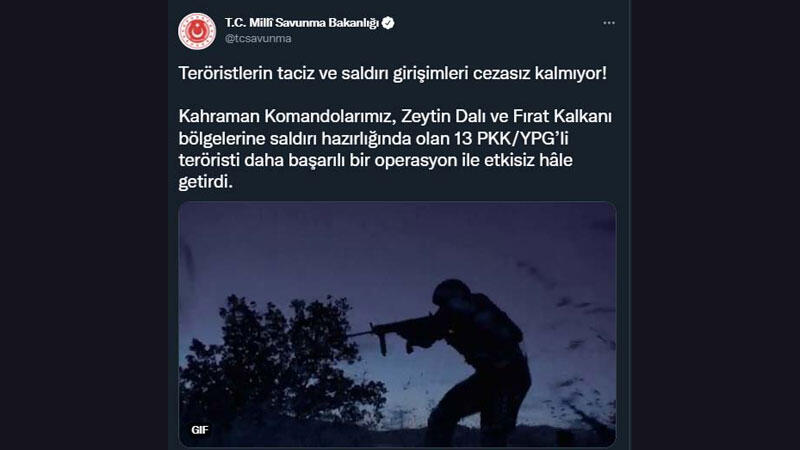 MSB: 13 PKK/YPG'li terörist etkisiz hale getirildi