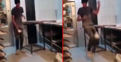 Van'da fırın çalışanı, ekmek hamuru ile top gibi oynadı
